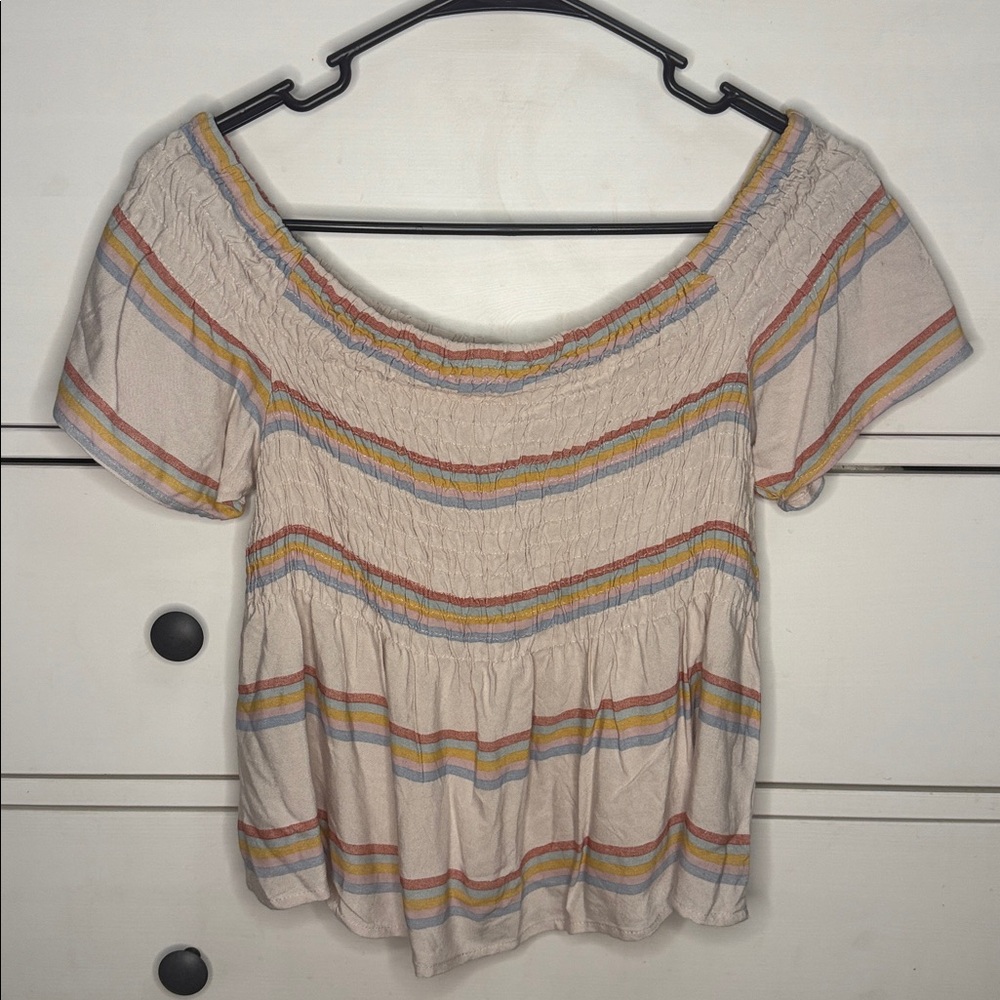 Style Envy Multicolor Striped Off-Shoulder Crop Top